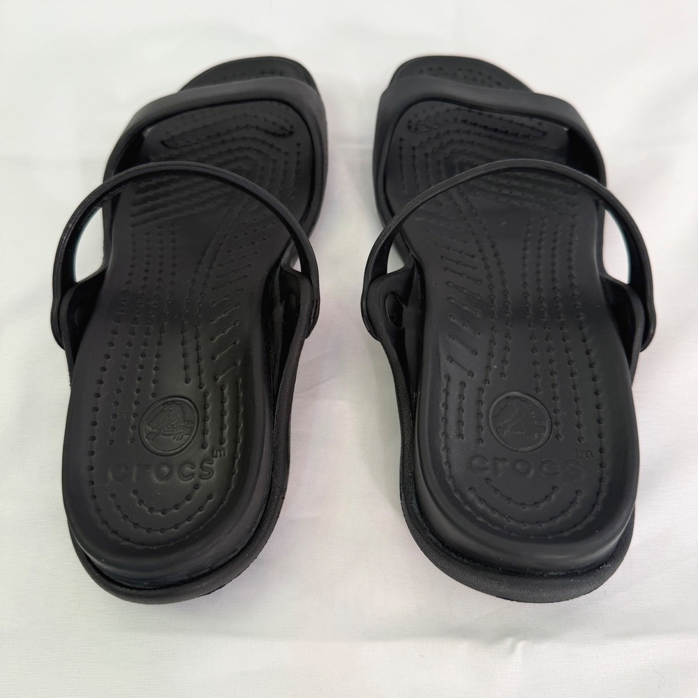 Crocs Cleo II Black Dual Strap Slide Sandals Womens Size 7 Water Friendly Shoes - Picture 8 of 16